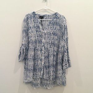 Jones New York Blue & White Babydoll Business Casual Top Blouse
